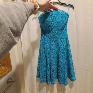 Teal Strapless Lace Dress